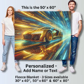 Add Name Change Text, Golden Racing Car  フリースブランケット