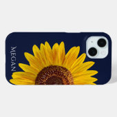 Add Name Deep Navy Blue Close Up Yellow Sunflower  Case-Mate iPhoneケース (裏面 (横))