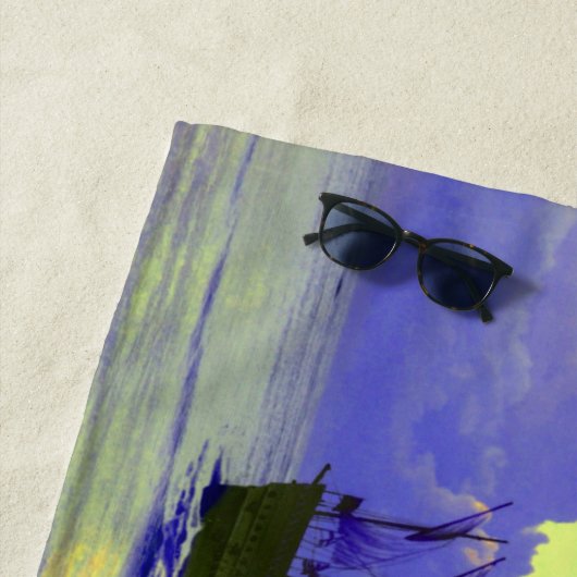 Add Name, Sailing Boat Ships Pirate, Blue  ビーチタオル (インサイチュ)