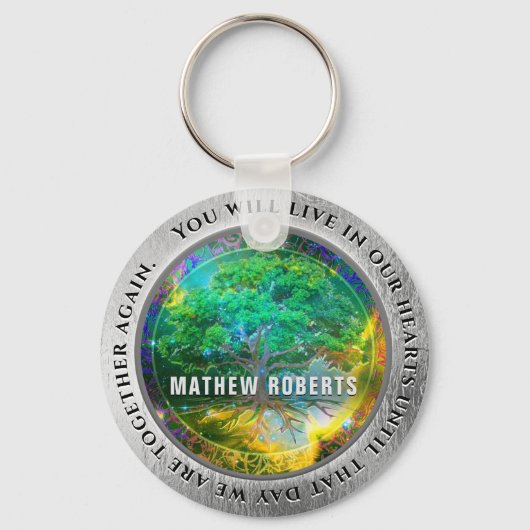 Add Name Silver Memorial Tree of Life キーホルダー (正面)