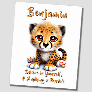 Add Name Text, Baby Cheetah Cub Nursery ポスター