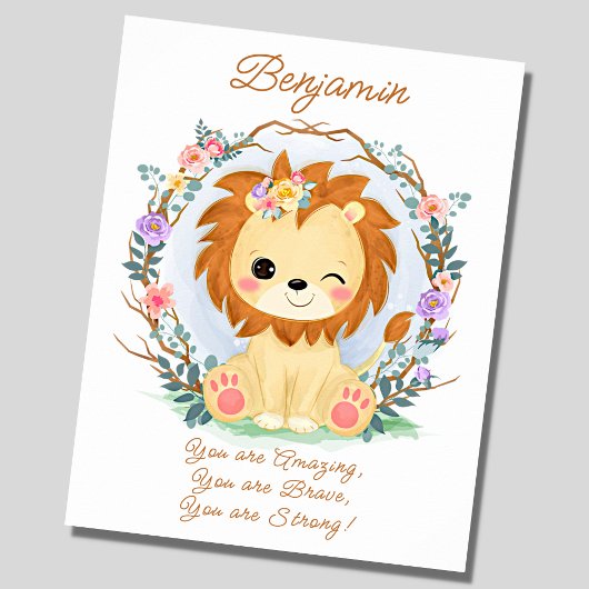 Add Name Text, Baby Lion & Flowers Nursery         ポスター