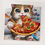 Add Name Text, Funny Cat Big Eyes and Pizza ジグソーパズル<br><div class="desc">Add your own message,  or blank to delete the line - Funny Cat with Big Eyes &  Pizza, </div>