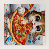 Add Name Text, Funny Cat Big Eyes and Pizza ジグソーパズル (横)
