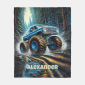 Add Name Text, Monster Truck in Forest フリースブランケット (正面)