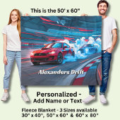 Add Name Text, Red Blue Race Cars Drifting フリースブランケット