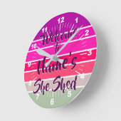 Add Name Welcome to She Shid PinkレトロSunset     ラウンド壁時計 (傾斜)