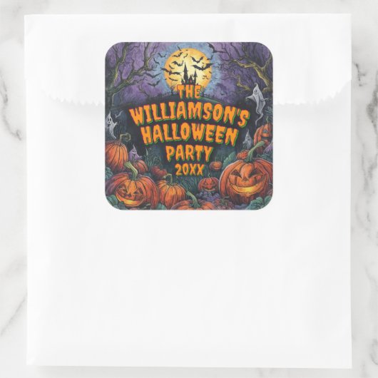 Add Name Year Halloween Party スクエアシール (バッグ)