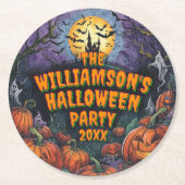 Add Name Year Halloween Party ラウンドペーパーコースター (正面)