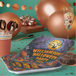 Add Name Year Halloween Party Square ペーパープレート