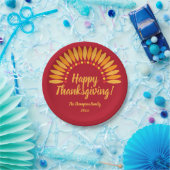 Add Name Year Happy Thanksgiving Yellows Red 7" ペーパープレート (パーティー)