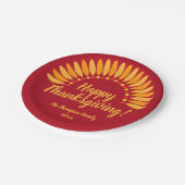 Add Name Year Happy Thanksgiving Yellows Red 7" ペーパープレート (アングル)