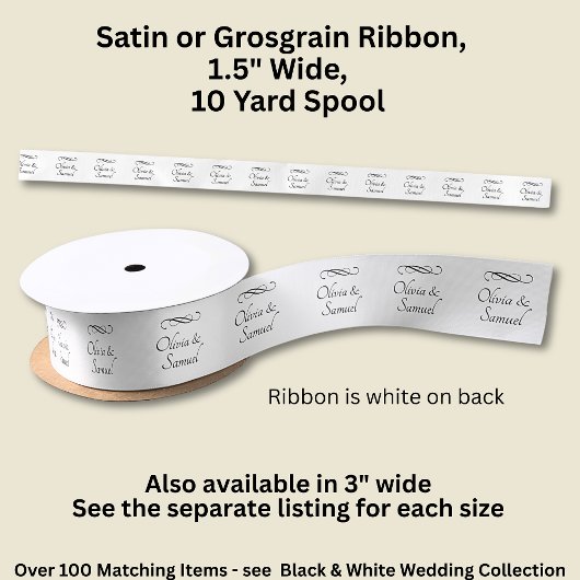 Add Names, 1.5" Black White Infinity Scroll, サテンリボン
