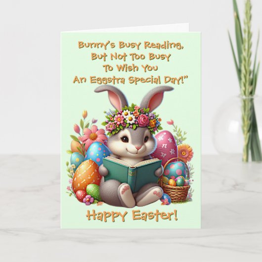 Add Names, Bunny's Busy Reading, with Eggs, Easter カード (正面)