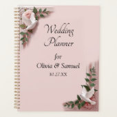 Add Names & Date Pink Roses & Doves Wedding プランナー手帳 (正面)
