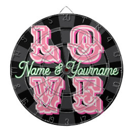 Add Names on Black Charcoal Gray Pink Vintage LOVE ダーツボード