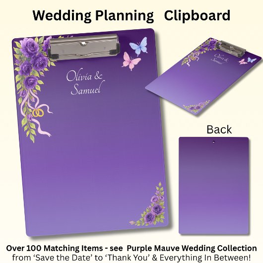 Add Names, Purple Mauve Flowers & White Wedding クリップボード