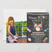 ADD PHOTO – ガールミュージック誕生日チョーク招待状 招待状 (正面)