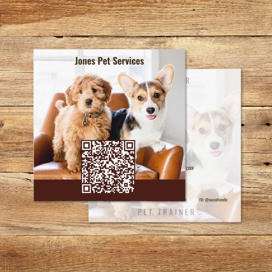 Add Photo Custom Pet QR Code Square Business Cards スクエア名刺