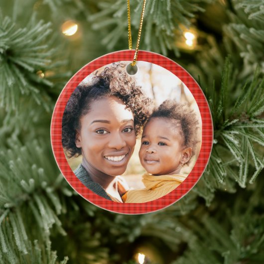 Add Photo Modern Classic Red Plaid セラミックオーナメント (ツリー)