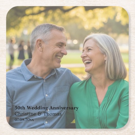 Add Photo Text Overlay 30th Wedding Anniversary  スクエアペーパーコースター (正面)
