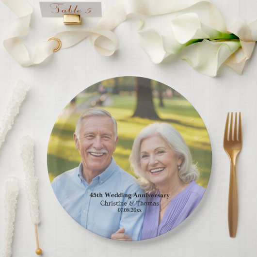 Add Photo Text Overlay 45th Wedding Anniversary ペーパープレート (ウェディング)