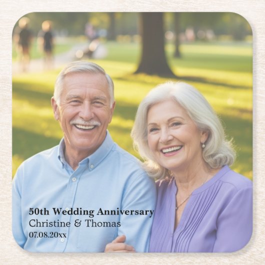 Add Photo Text Overlay 50th Wedding Anniversary スクエアペーパーコースター (正面)