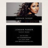 Add photo trendy fashion model black business card (正面&裏面)