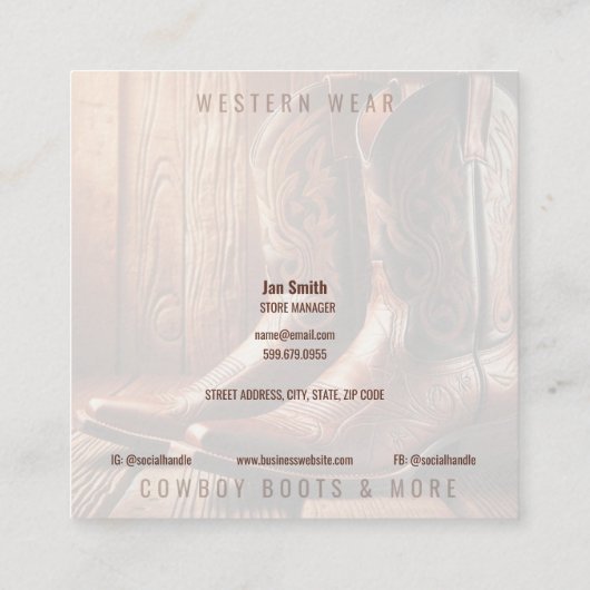 Add Photo Western Wear QR Code Business Cards スクエア名刺 (裏面)