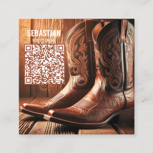 Add Photo Western Wear QR Code Business Cards スクエア名刺 (正面)