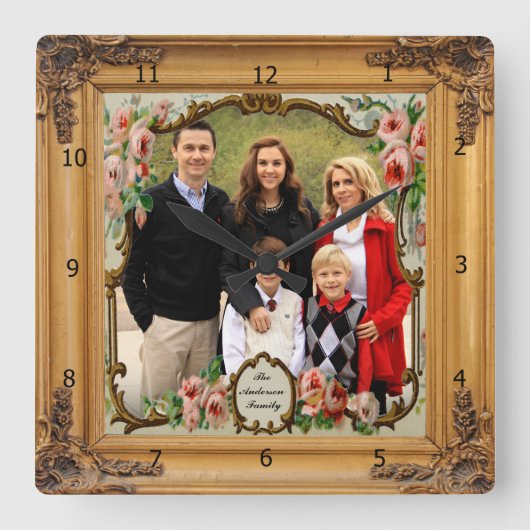 ADD PHOTO WOOD FRAME  SQUARE WALL CLOCK スクエア壁時計 (正面)