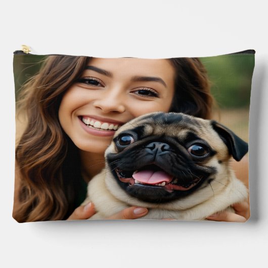 Add Pug Photo Personalize Customize アクセサリーポーチ (正面)