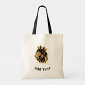 Add Text Printed Lion Head with Crown Black Budget トートバッグ (裏面)