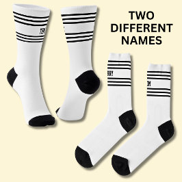 Add TWO Names Black Stripes on White Socks ソックス