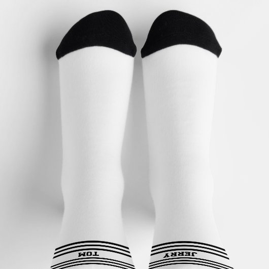 Add TWO Names Black Stripes on White Socks ソックス (上部)