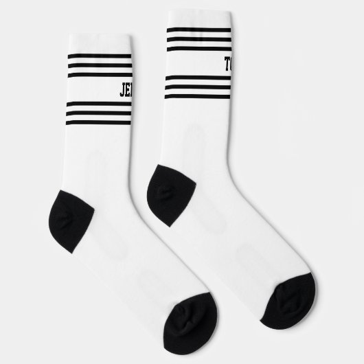 Add TWO Names Black Stripes on White Socks ソックス (右)