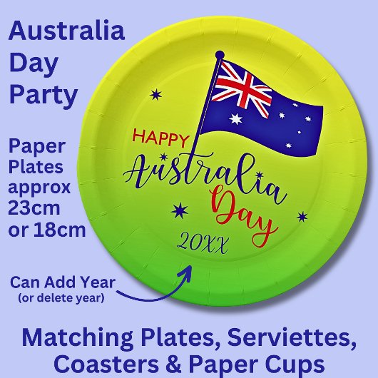Add Year, Happy Australia Day Flagグリーン金ゴールド9" ペーパープレート