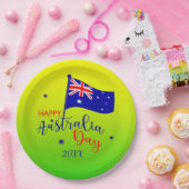 Add Year, Happy Australia Day Flagグリーン金ゴールド9" ペーパープレート (パーティー)