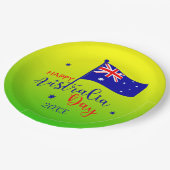 Add Year, Happy Australia Day Flagグリーン金ゴールド9" ペーパープレート (アングル)