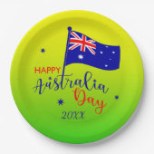 Add Year, Happy Australia Day Flagグリーン金ゴールド9" ペーパープレート (正面)