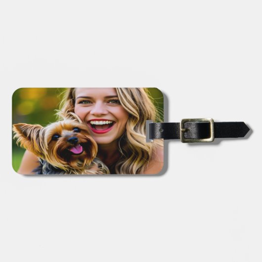 Add Yorkshire Terrier Photo Personalize ラゲッジタグ (正面横)