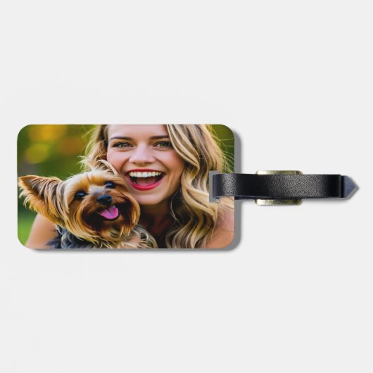 Add Yorkshire Terrier Photo Personalize ラゲッジタグ (裏面横)