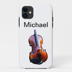 Add you name text brown violin music lover throw p iPhone 11 ケース