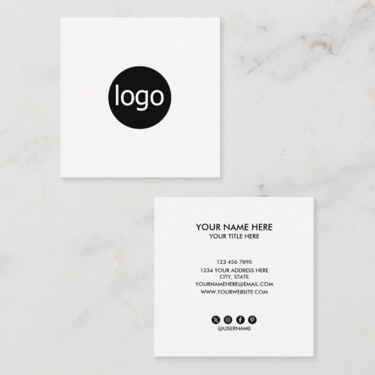 Add your custom logo circle professional white squ スクエア名刺 (正面/裏面)