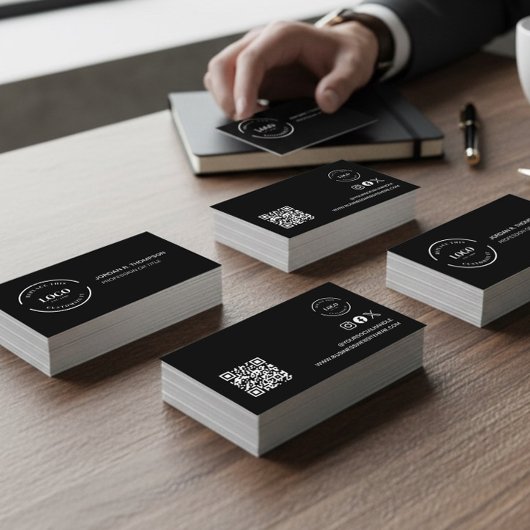 Add your custom logo QR code black Modern Design 名刺