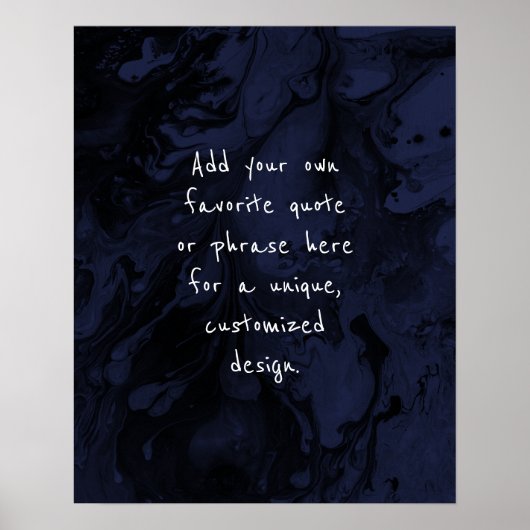 Add Your Custom Quote Black Marble on Navy Blue ポスター (正面)