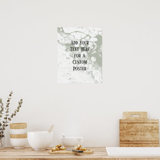 Add Your Custom Text, White & Sage Green Marble ポスター (キッチン)