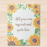 Add Your inspirational Motivational Quote Floral ジグソーパズル<br><div class="desc">This unique jigsaw puzzle is decorated with watercolor sunflowers and greenery. You can add inspirational quotes or motivational messages in stylish script typography.
Easily customizable,  you can change the font and color of the text.
Original Watercolor © Michele Davies.</div>