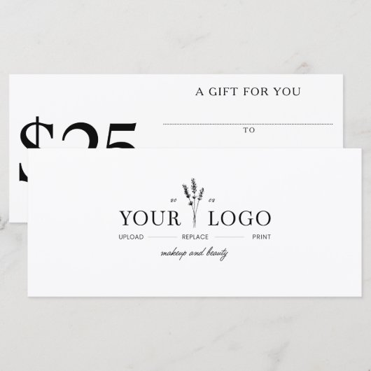 Add Your Logo Beauty Gift For You Certificate $25 (正面/裏面)