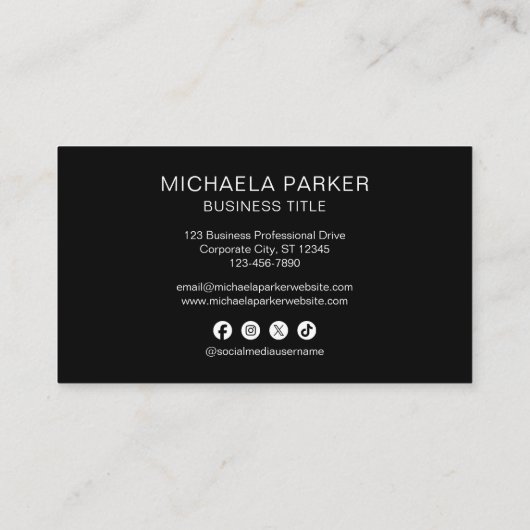 Add Your Logo Black Professional Social Media 名刺 (裏面)
